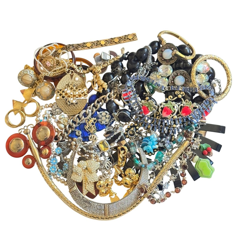 VTG Rhinestone Colorful Junk Costume Jewelry Lot Craft Glass As Is Repair 3.2lbs